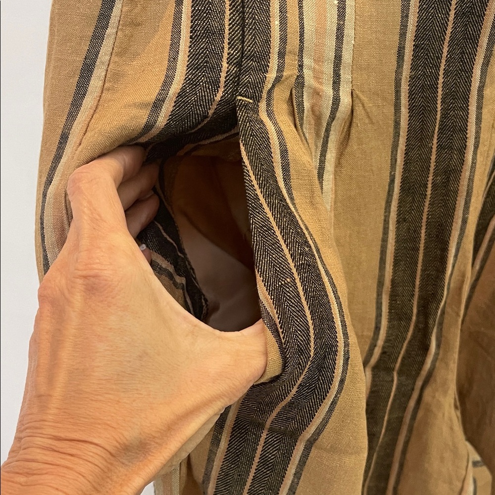 Striped Tan and Brown Women's Pants & Tank Linen Set - Picture 2 of 11